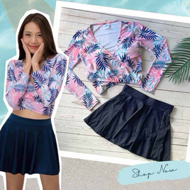 Alohaswimwear Bella set ชุดว่ายน้ำครอปแขนยาวลายใบไม้ พร้อมกระโปรง - Alohaswimwear, เสื้อผ้าผู้หญิง