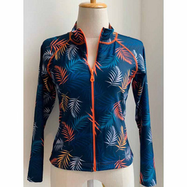 Alohaswimwear เสื้อว่ายน้ำแขนยาว รุ่นซิปหน้า Navy&Orange Leaves - Alohaswimwear, เสื้อผ้าและเครื่องประดับ