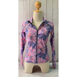 Alohaswimwear เสื้อว่ายน้ำแขนยาว รุ่นซิปหน้า Pink&Purple Leaves - Alohaswimwear, ชุดว่ายน้ำ