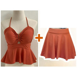 Alohaswimwear Tropica Ruffle ชุดว่ายน้ำ บราระบาย พร้อมกระโปรงเข้าชุด สีส้มอิฐ - Alohaswimwear, ชุดว่ายน้ำ