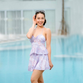 Alohaswimwear Tropica Ruffle ชุดว่ายน้ำ บราระบาย พร้อมกระโปรงเข้าชุด Purple Marble - Alohaswimwear, ชุดว่ายน้ำ