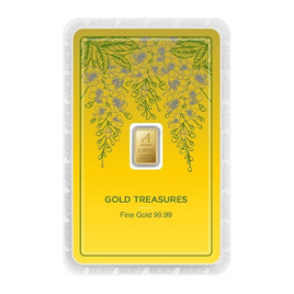 Ausiris ทองคำแท่ง 99.99% น้ำหนัก 1 g Gold Treasures ลายการ์ดดอกราชพฤกษ์ - Ausiris, ทองคำแท่ง 99.99%