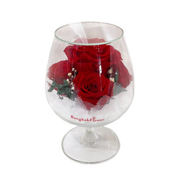 BangkokFlower กุหลาบอบแห้งสีแดง 1 ดอกในแก้วไวน์ 004 - Bangkokflower