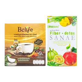 Belife กาแฟสมุนไพรเพื่อสุขภาพ+Sanae ไฟเบอร์ดีท็อกซ์ (แพ็กคู่) - Belife, อาหารเสริมบำรุงสุขภาพ