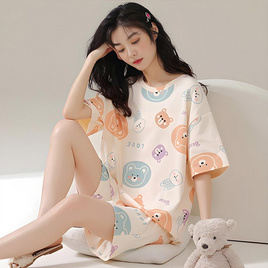 Bra Studio ชุดนอนเสื้อแขนสั้นพร้อมกางเกงขาสั้น ลายหมี-กระต่าย - Bra Studio, ชุดนอน
