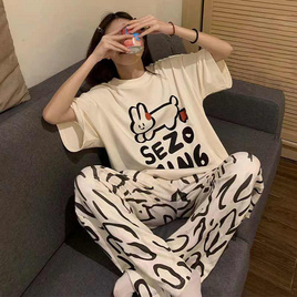 Bra Studio ชุดนอนเสื้อแขนสั้นพร้อมกางเกงขายาว ลายกระต่าย Sezo - Bra Studio, ชุดนอน