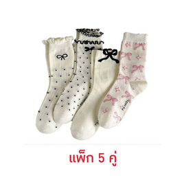 CC SOCK ถุงเท้าข้อยาวลายโบว์–จุด LBD (แพ็ก 5 คู่) - CC SOCK, รองเท้า