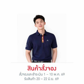 CP ALL เสื้อโปโลชาย Upcycling สีกรม แถบสี - CP ALL