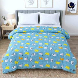 Charm ผ้าห่มใยลื่นรุ่นบาง Blue Cat180x200cm - Charm, ผ้านวม ผ้าห่ม