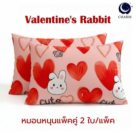 Charm หมอนหนุนเเพ็กคู่ Valentine's Rabbit 17x27 นิ้ว - Charm, ผ้านวม ผ้าห่ม