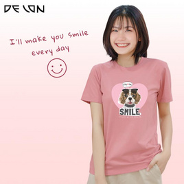 DELON เสื้อคอกลม ผ้าคอตตอน-โพลีเอสเตอร์ รุ่น AT53171 ลายน้องหมา SMILE (UNISEX) - DELON, เสื้อผ้าผู้หญิง