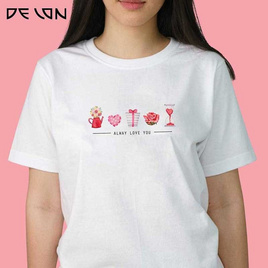 DELON เสื้อยืดคอกลม เสื้อคู่รัก ลาย Alwey Love You  AT53161 ผ้าคอตตอน100% สี ขาว - DELON, เสื้อและเสื้อยืด