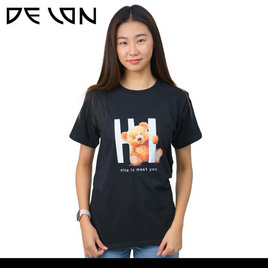 DELON เสื้อยืดคอกลม เสื้อคู่รัก ลาย Hi หมีน้อย  AT53149 - DELON, แฟชั่นผู้หญิง