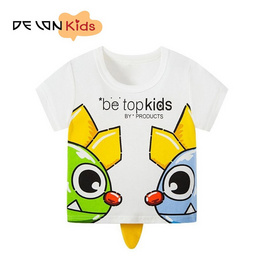 DELON KID  ชุดเด็ก เสื้อยืดเด็ก แขนสั้น เนื้อผ้าคอตตอน 100% AA4039 สีขาวลายเหลือง - DELON, เสื้อผ้าเด็กอายุ 4 ปี ขึ้นไป