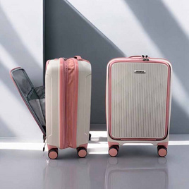 DENPA กระเป๋าเดินทาง รุ่น PP 2 TONE ขยายซิป สีกากี-ขอบชมพู - Denpa, กระเป๋าและกระเป๋าเดินทาง