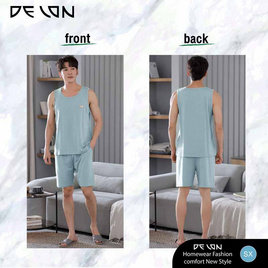 Delon เช็ตชุดลำลอง เนื้อผ้า Cotton เสื้อกล้ามพร้อมกางเกงขาสั้นแบบมีกระเป๋าข้าง รุ่น AA7012 - DELON, ชุดนอน
