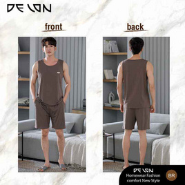 Delon เช็ตชุดลำลอง เนื้อผ้า Cotton เสื้อกล้ามพร้อมกางเกงขาสั้นแบบมีกระเป๋าข้าง รุ่น AA7012 - DELON, ชุดนอน