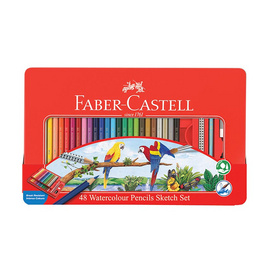 Faber-Castell ดินสอสีไม้ระบายน้ำนกแก้ว กล่องเหล็ก 48 สี - Faber-Castell, อุปกรณ์วาดรูประบายสี