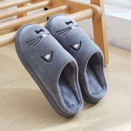 Fashion slippers รองเท้าใส่ในบ้าน ลายแมว สีเทา - fashion slippers, รองเท้า