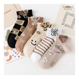 Fashion sock ถุงเท้าลายยิ้ม NO.B73 (5ลาย/10คู่) - Fashion sock, รองเท้า
