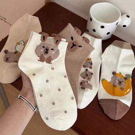 Fashion sock ถุงเท้า ลายหมูโทนน้ำตาล NO.B85 (5ลาย/10คู่) - Fashion sock, รองเท้า