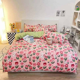 Fluffy ชุดผ้าปูไม่รวมนวม ขนาด 6 ฟุต ลาย Pink Lilie - Fluffy, ชุดผ้าปูที่นอนพร้อมผ้านวม
