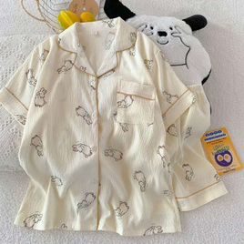 Forever25 ชุดนอนผู้หญิงคอปก เสื้อแขนสั้นพร้อมกางเกงขาสั้น ลายสุนัขหมี - Forever25, เสื้อผ้า