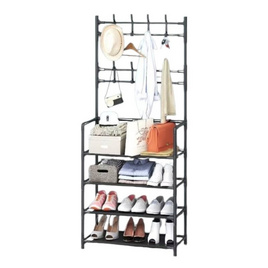 HUS ชั้นวางรองเท้า 4 ชั้น พร้อมราวแขวนของ ดำ - HUS, ของใช้ภายในบ้าน