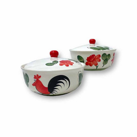 Indra Ceramic ถ้วยแกงใหญ่ 20.6 ซม. +ฝาปิด - ลายไก่โบราณ แพ็คคู่ - Indra Ceramic, 7Online