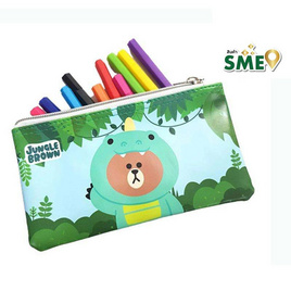 KIAN-DA กระเป๋าดินสอ PU LINE FRIENDS Jungle Brown - Dino Brown - KIAN-DA, หนังสือ เครื่องเขียน