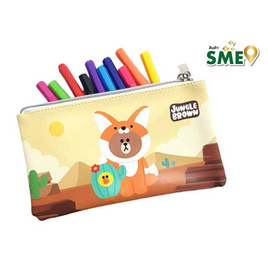 KIAN-DA กระเป๋าดินสอ PU LINE FRIENDS Jungle Brown - Fox Brown - KIAN-DA, สินค้าขายดี booksmile 1