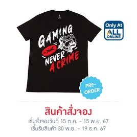 M2S เสื้อยืดคอกลมผู้ชาย ลาย Gaming is never a crime - M2S Lifestyle, เสื้อผ้าผู้ชาย