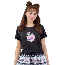 M2S Lifestyle เสื้อยืด ลายลิขสิทธิ์ My Melody and Kuromi สีดำ ลายหัวใจ 1 - M2S Lifestyle