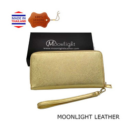 MOONLIGHT กระเป๋าสตางค์ ใบยาว ซิปรอบ หนังแท้  สีทอง - MOONLIGHT, กระเป๋า