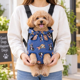 PETEMPIRE เป้ใส่สัตว์เลี้ยง ปรับระดับได้ ลายหมา สีน้ำเงิน M - PETEMPIRE, กระเป๋าและอุปกรณ์เดินทาง