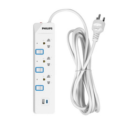 Philips ปลั๊กไฟ 3 ช่อง USB A 1ช่อง USB C1 ช่อง สายยาว 3 เมตร รุ่น CHP4734WB/67 - Philips, ปลั๊กไฟมาตราฐาน