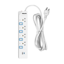 Philips ปลั๊กไฟ 4 ช่อง USB A 1ช่อง USB C1 ช่อง สายยาว 3 เมตร รุ่น CHP4743WB/67 - Philips, รางปลั๊กไฟ