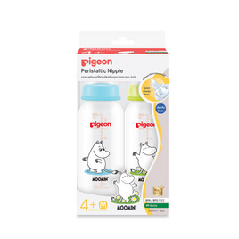 Pigeon ขวดนม RPP คอมาตรฐาน ลายมูมิน ขนาด 8 ออนซ์ พร้อมจุกมินิ ขนาด M แพ็ก 2 - Pigeon, ขวดนม