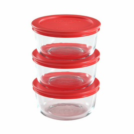 Pyrex กล่องถนอมอาหารทรงกลม สีแดง ขนาด 473 มล. จำนวน 3 ใบ - Pyrex, ภาชนะบรรจุ และจัดเก็บอาหาร