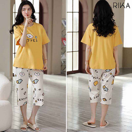 RIKA เซ็ตชุดนอน เสื้อลำลองพร้อมกางเกงขา4ส่วน รุ่น AA3062 สีเหลือง - RIKA, ชุดนอน