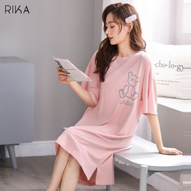 RIKA ชุดนอนกระโปรงน่ารักพิมพ์ลายหมี ผ้าคอตตอน สแปนเด็กซ์ รุ่น AA3063 - RIKA, ชุดนอน