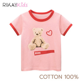 RIKA  KID  ชุดเด็ก เสื้อยืดเด็ก แขนสั้น เนื้อผ้าคอตตอน 100% AA4040 สีชมพู - RIKA, เสื้อผ้าเด็กอายุ 4 ปี ขึ้นไป