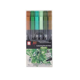 SAKURA ชุดปากกาพู่กัน KOI Coloring Brush Pen 6 สี โทนสี Nature - Sakura Products, Sakura Products