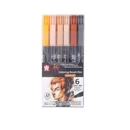 SAKURA ชุดปากกาพู่กัน KOI Coloring Brush Pen 6 สี โทนสี Portrait - Sakura Products, Sakura Products