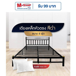 SOLOMON เตียงเหล็กหัวตรง แบบอย่างหนา รุ่น หัวเหลี่ยม สีดำ - SOLOMON, เตียงนอน
