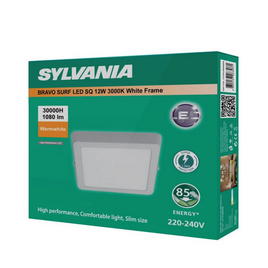 SYLVANIA โคมไฟดาวน์ไลท์ 12W (หน้าเหลี่ยม) ขอบขาว แสงเหลือง - SYLVANIA, รางนีออนและดาวน์ไลท์