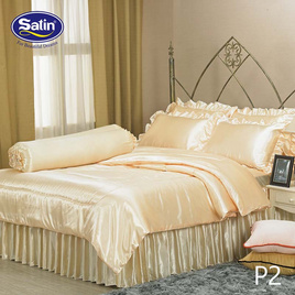 Satin Silk Touch ผ้าปูที่นอนแพรไหม ลาย P2 ทองอ่อน (ไม่มีระบาย) - Satin, ชุดผ้าปูที่นอนพร้อมผ้านวม