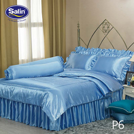 Satin Silk Touch ผ้าปูที่นอนแพรไหม ลาย P6 ฟ้าคราม (ไม่มีระบาย) - Satin, ชุดผ้าปูที่นอน