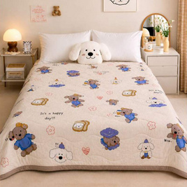 Sunday stories ผ้านวมไหมญี่ปุ่น ลาย Dog Brown-พื้นน้ำตาล - sunday stories, ผ้านวม ผ้าห่ม