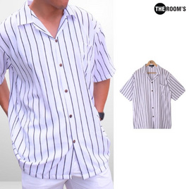 THE ROOM'S เดอะรูม เสื้อฮาวายผ้าไหมเย็น โทนสีขาว-ดำ - THE ROOM'S